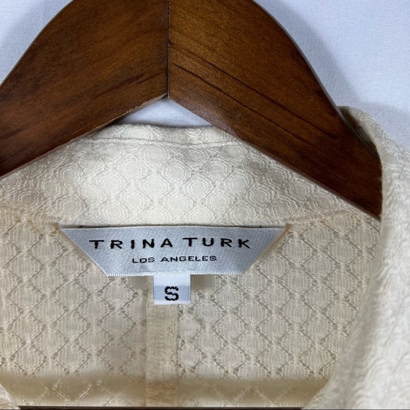 TRINA TURK Cream Long Sleeve Button Down Shirt in Small - Picture 2 of 4